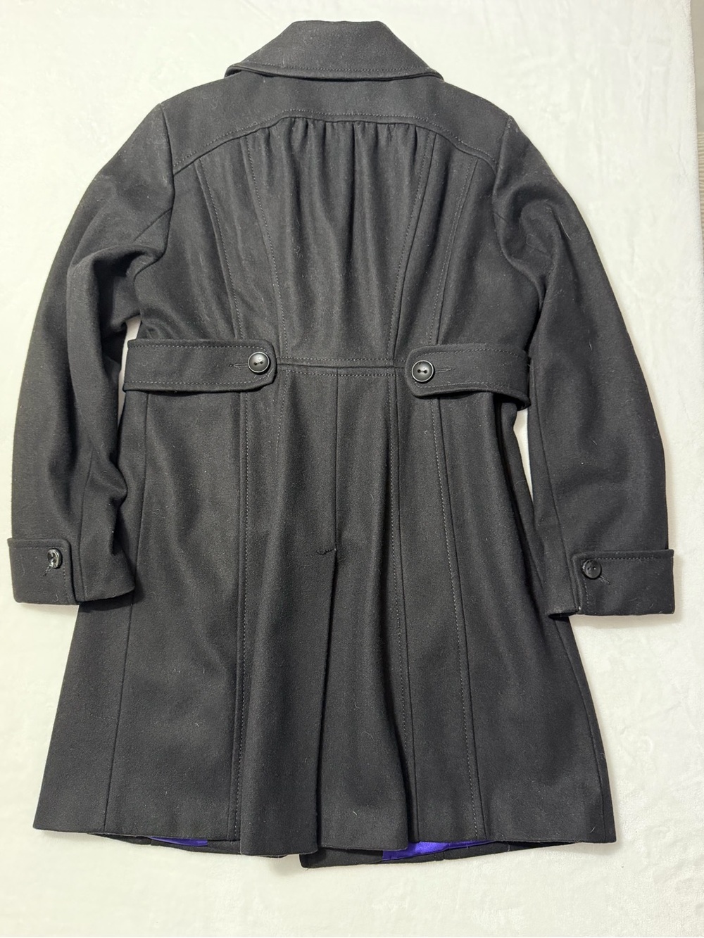 Kenneth Cole Reaction Black Wool Blend Fit & Flare Coat Purple Lining - Picture 4 of 9